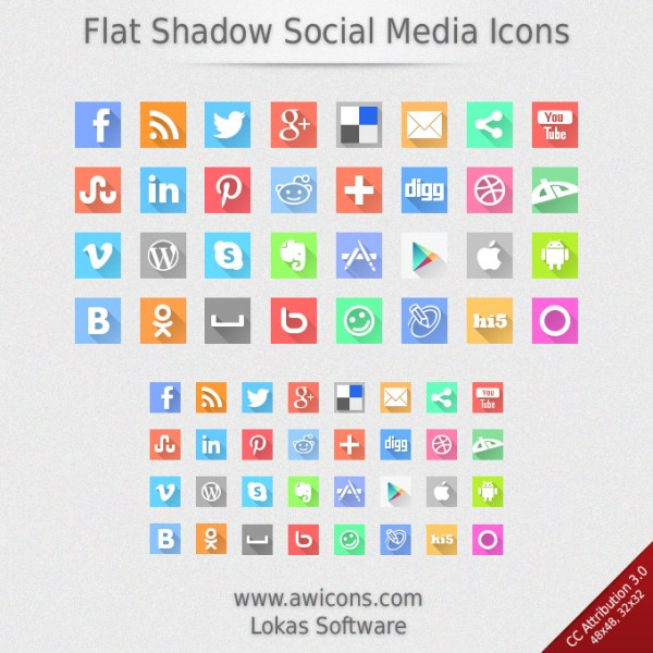 Flat Shadow Social Media Icons